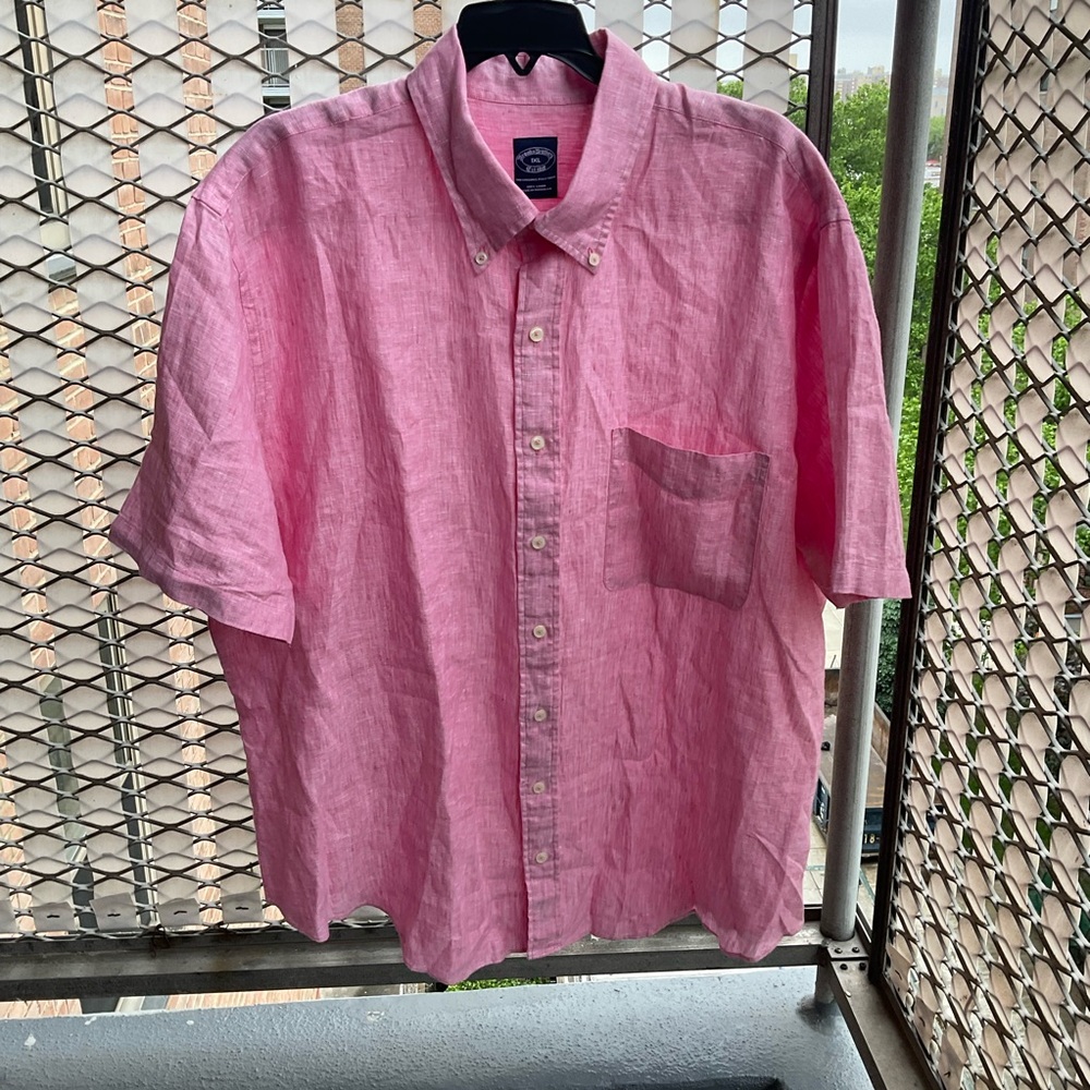 Brooks Brothers Short-Sleeve Linen Shirt- PINK